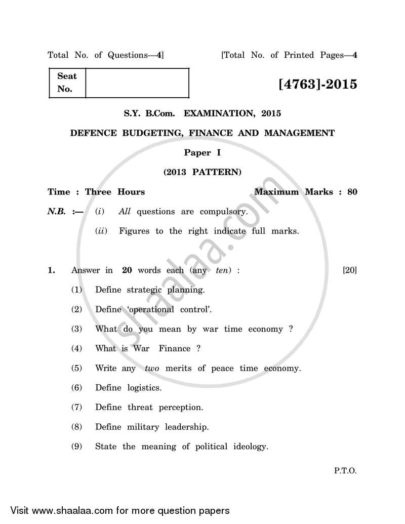 Defence Budgeting, Finance and Management 1 2014-2015 - B.Com. - 2nd Year (SYBcom) - University of Pune question paper with PDF download