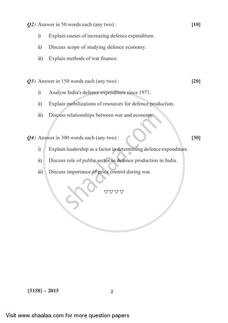 Defence Budgeting, Finance and Management 1 2016-2017 - B.Com. - 2nd Year (SYBcom) - University of Pune question paper with PDF download