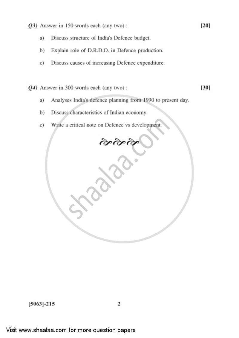 Defence Budgeting, Finance and Management 1 2016-2017 - B.Com. - 2nd Year (SYBcom) - University of Pune question paper with PDF download