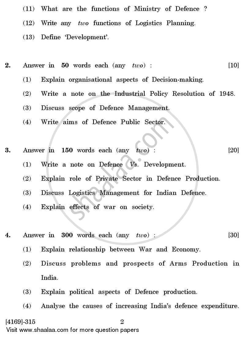 Defence Budgeting, Finance and Management 2 2011-2012 - B.Com. - 3rd Year (TYBcom) - University of Pune question paper with PDF download