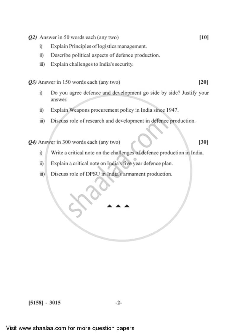Defence Budgeting, Finance and Management 2 2016-2017 - B.Com. - 3rd Year (TYBcom) - University of Pune question paper with PDF download