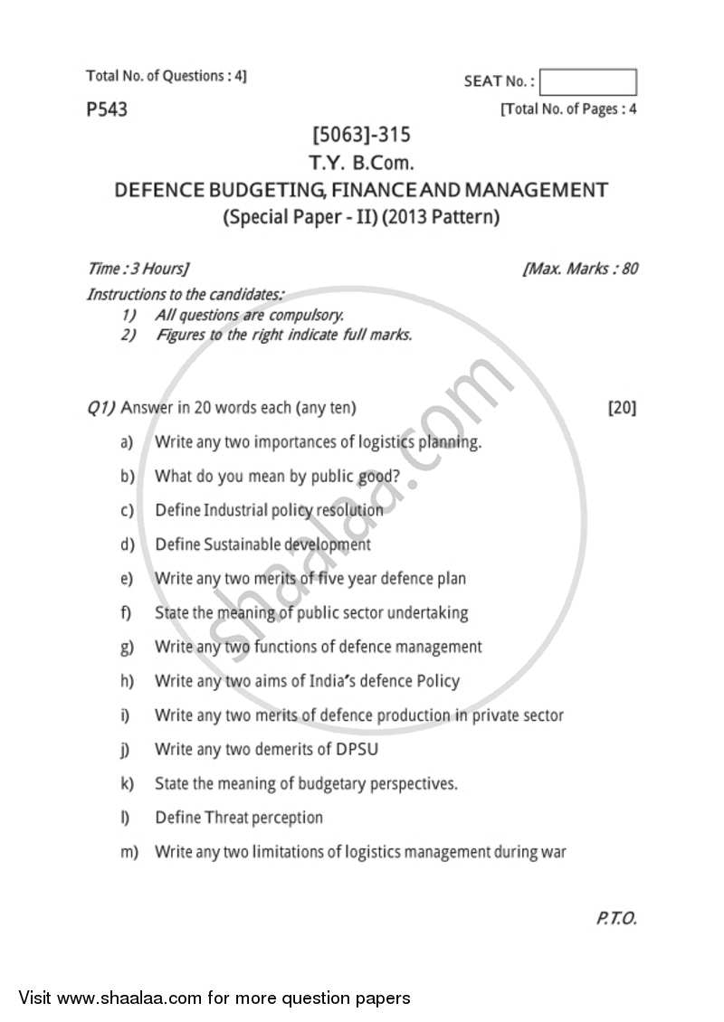 Defence Budgeting, Finance and Management 2 2016-2017 - B.Com. - 3rd Year (TYBcom) - University of Pune question paper with PDF download