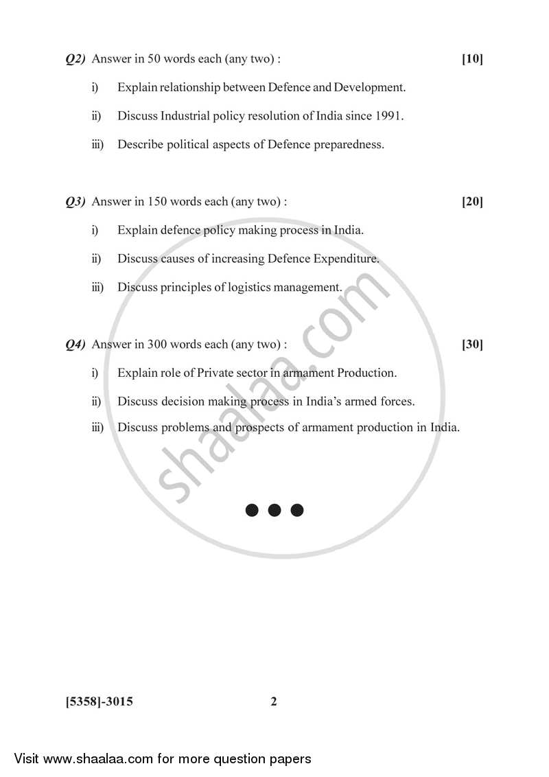 Defence Budgeting, Finance and Management 2 2017-2018 - B.Com. - 3rd Year (TYBcom) - University of Pune question paper with PDF download