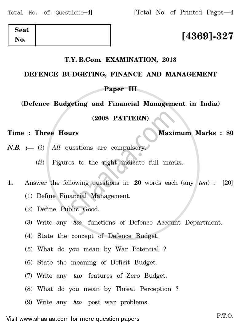 Defence Budgeting, Finance and Management 3 2012-2013 - B.Com. - 3rd Year (TYBcom) - University of Pune question paper with PDF download