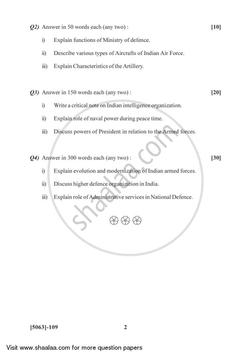 Defence Budgeting Finance and Management Paper 1- Defence Organization and Management in India 2016-2017 - B.Com. - 1st Year (FYBcom) - University of Pune question paper with PDF download