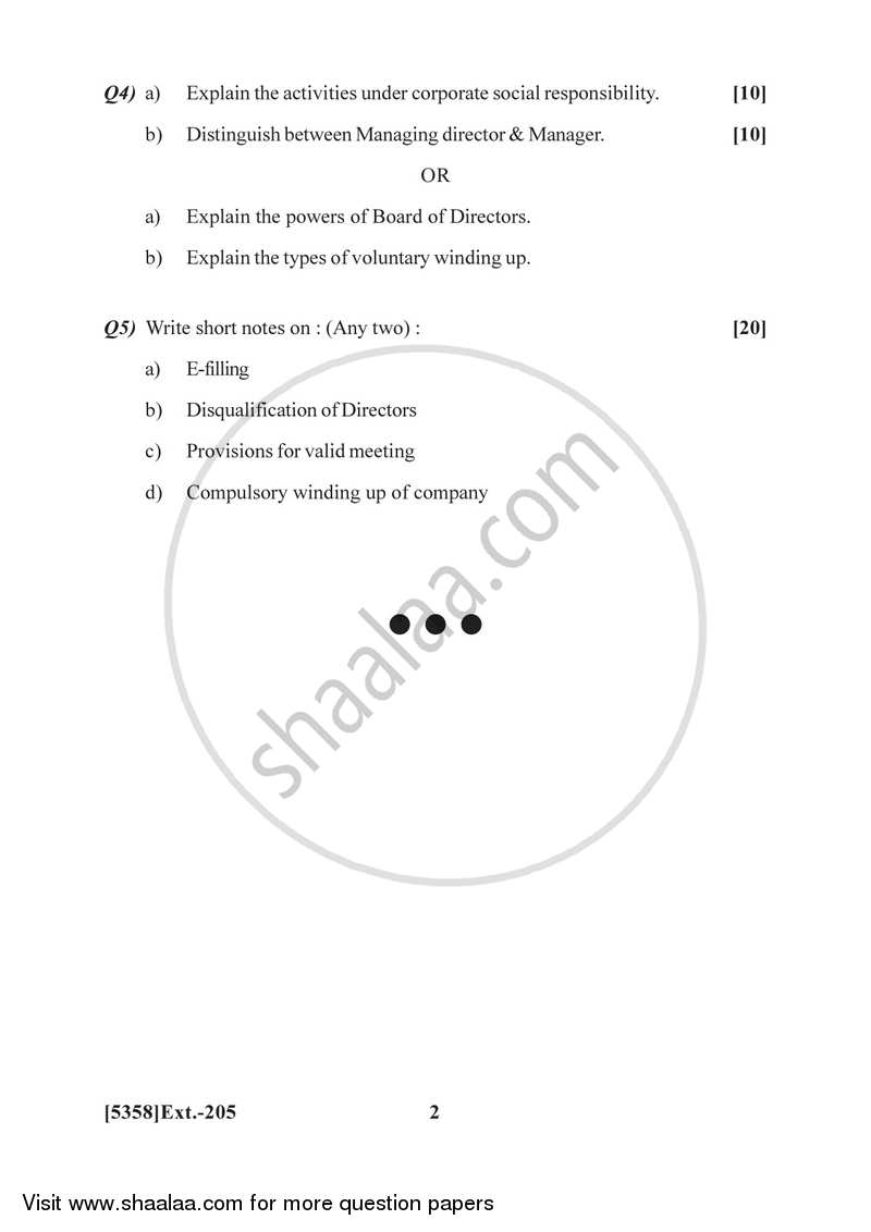 Elements of Company Law 2017-2018 - B.Com. - 2nd Year (SYBcom) - University of Pune question paper with PDF download