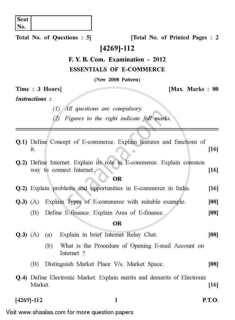 Essentials of E-commerce 2012-2013 - B.Com. - 1st Year (FYBcom) - University of Pune question paper with PDF download