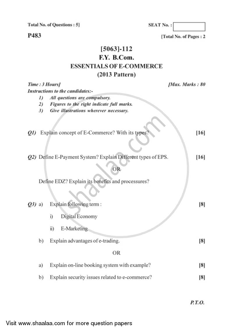 Essentials of E-commerce 2016-2017 - B.Com. - 1st Year (FYBcom) - University of Pune question paper with PDF download