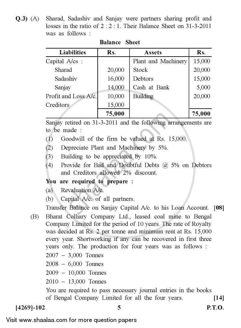 Financial Accounting 2012-2013 - B.Com. - 1st Year (FYBcom) - University of Pune question paper with PDF download