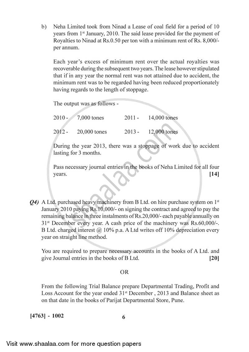 Financial Accounting 2014-2015 - B.Com. - 1st Year (FYBcom) - University of Pune question paper with PDF download