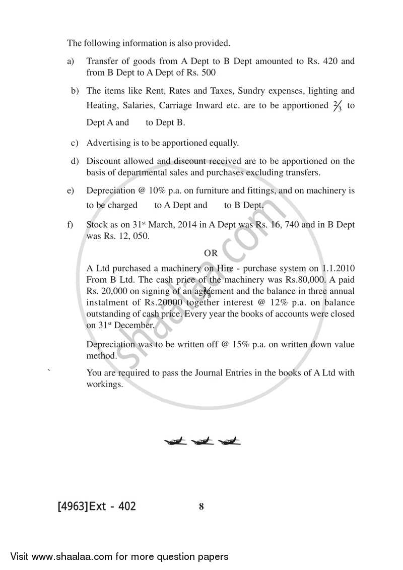 Financial Accounting 2015-2016 - B.Com. - 1st Year (FYBcom) - University of Pune question paper with PDF download