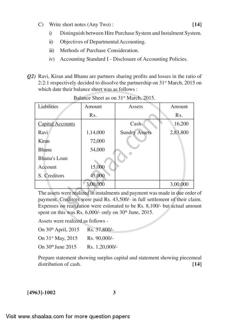 Financial Accounting 2015-2016 - B.Com. - 1st Year (FYBcom) - University of Pune question paper with PDF download