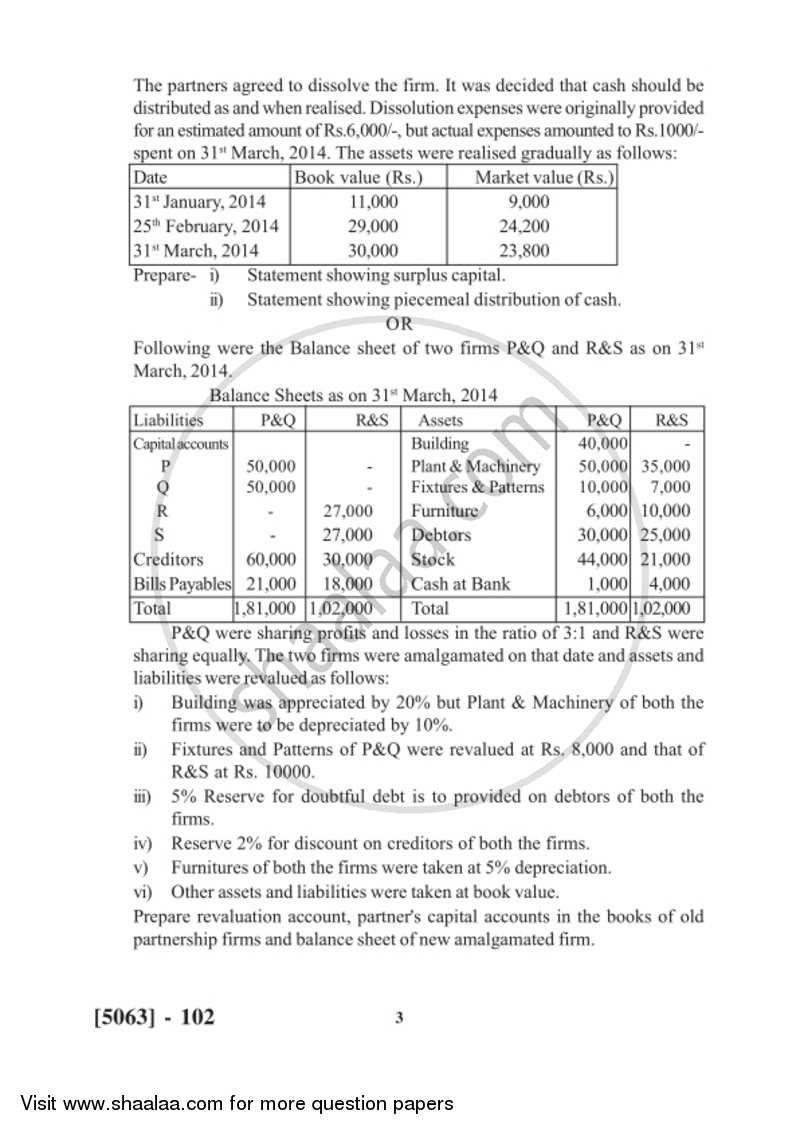 Financial Accounting 2016-2017 - B.Com. - 1st Year (FYBcom) - University of Pune question paper with PDF download