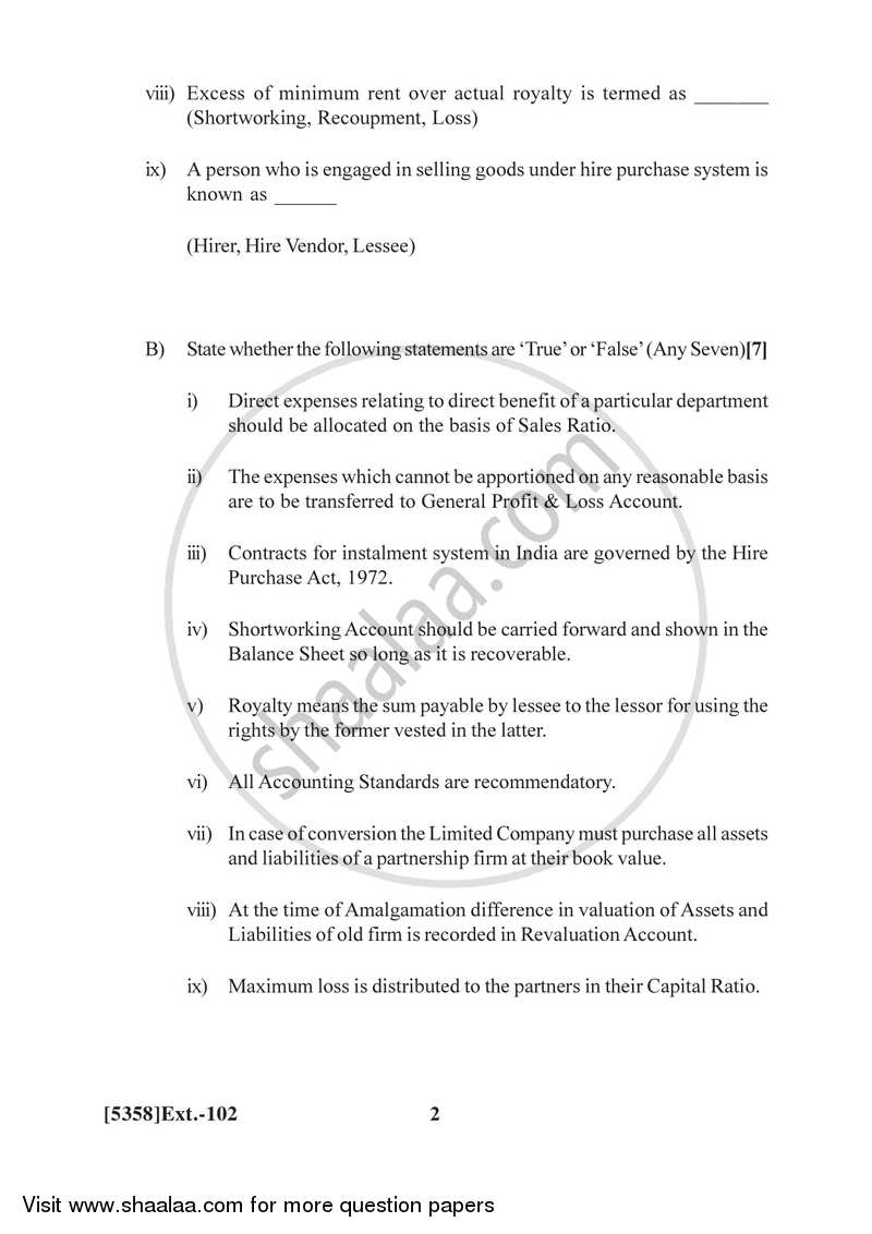 Financial Accounting 2017-2018 - B.Com. - 1st Year (FYBcom) - University of Pune question paper with PDF download