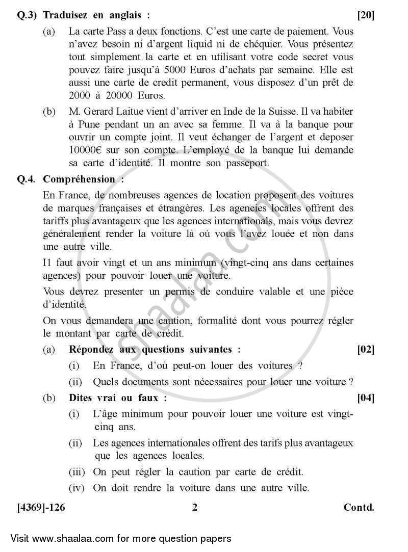 French 2012-2013 - B.Com. - 1st Year (FYBcom) - University of Pune question paper with PDF download