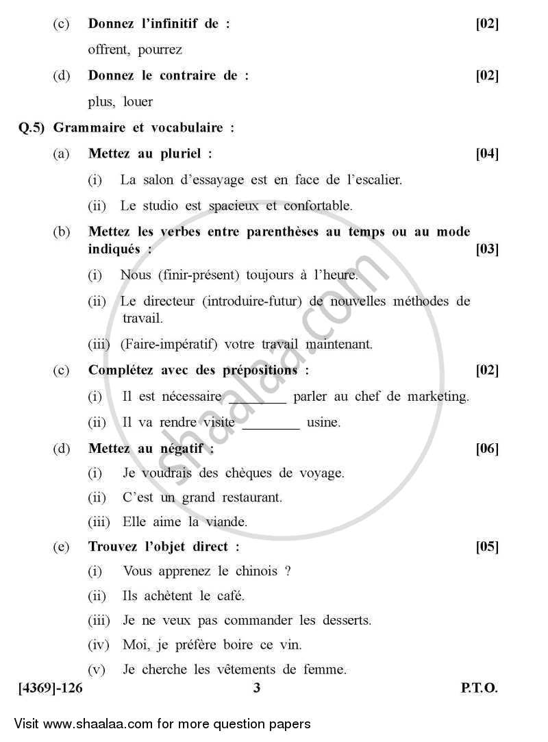 French 2012-2013 - B.Com. - 1st Year (FYBcom) - University of Pune question paper with PDF download