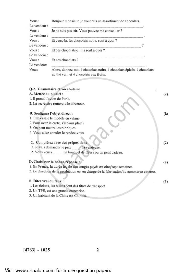 French 2014-2015 - B.Com. - 1st Year (FYBcom) - University of Pune question paper with PDF download