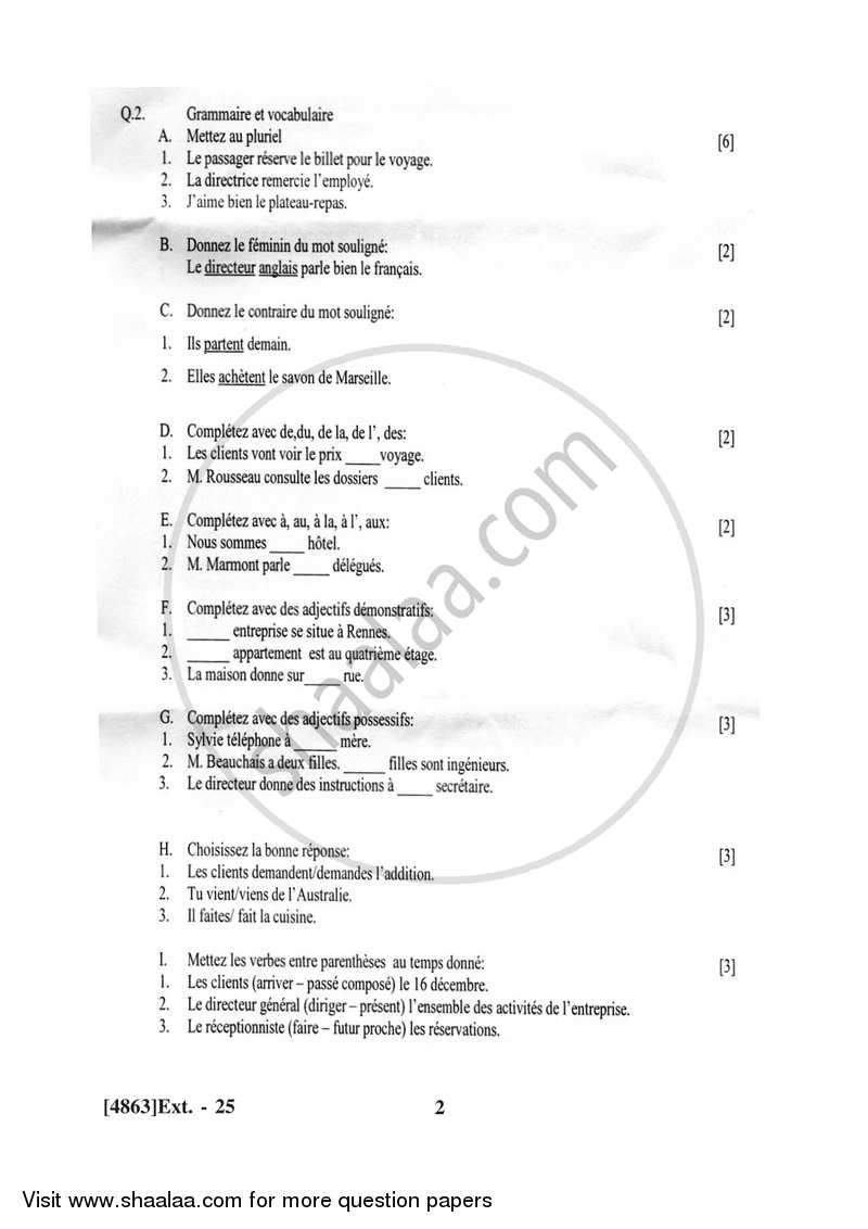 French 2015-2016 - B.Com. - 1st Year (FYBcom) - University of Pune question paper with PDF download