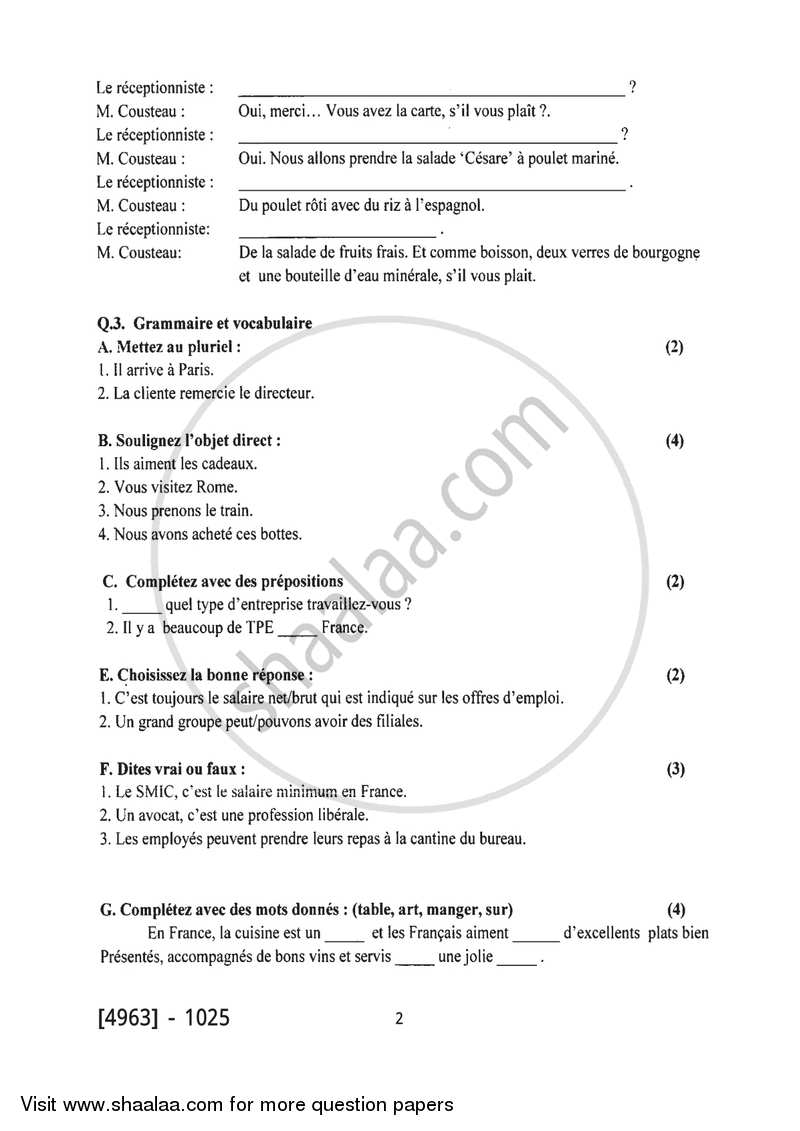 French 2015-2016 - B.Com. - 1st Year (FYBcom) - University of Pune question paper with PDF download