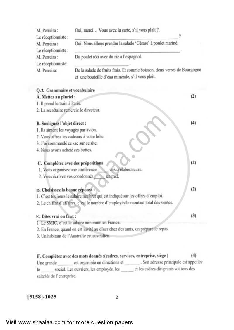 French 2016-2017 - B.Com. - 1st Year (FYBcom) - University of Pune question paper with PDF download