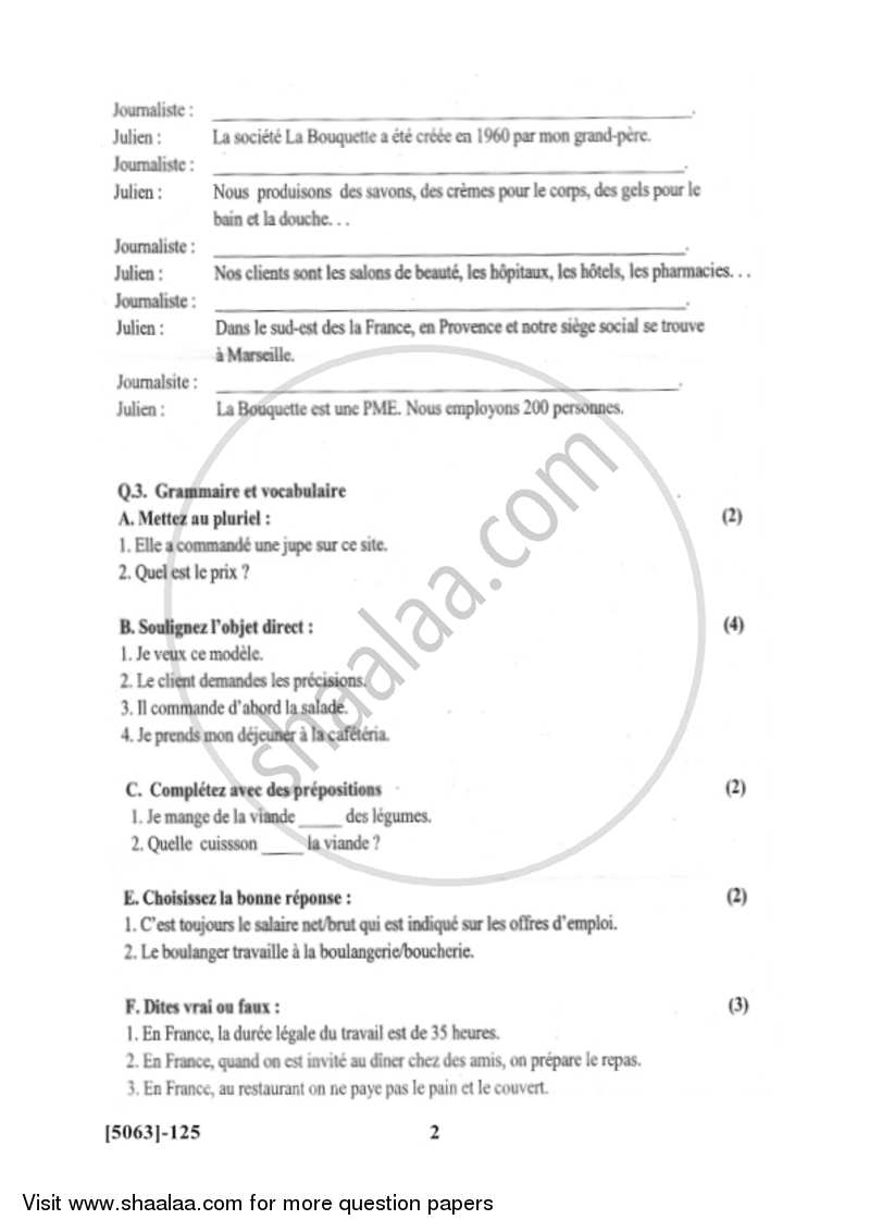 French 2016-2017 - B.Com. - 1st Year (FYBcom) - University of Pune question paper with PDF download