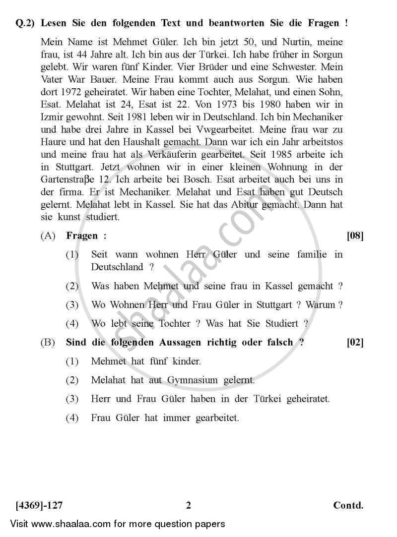 German 2012-2013 - B.Com. - 1st Year (FYBcom) - University of Pune question paper with PDF download