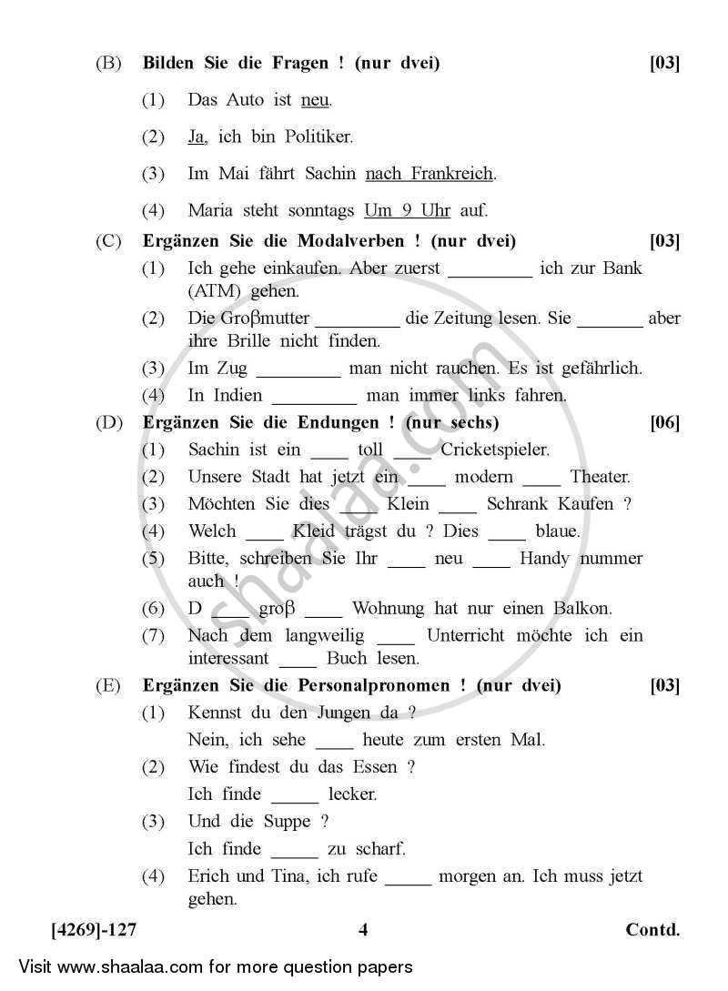 German 2012-2013 - B.Com. - 1st Year (FYBcom) - University of Pune question paper with PDF download