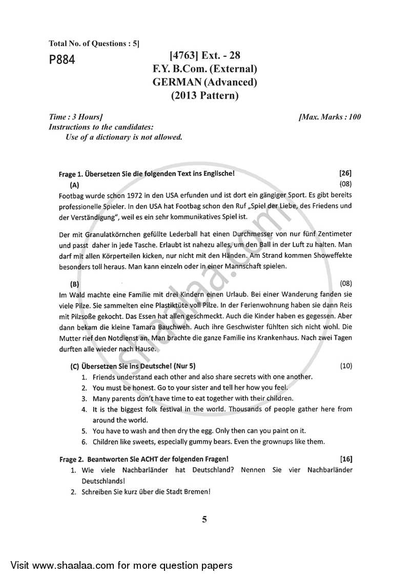 German 2014-2015 - B.Com. - 1st Year (FYBcom) - University of Pune question paper with PDF download