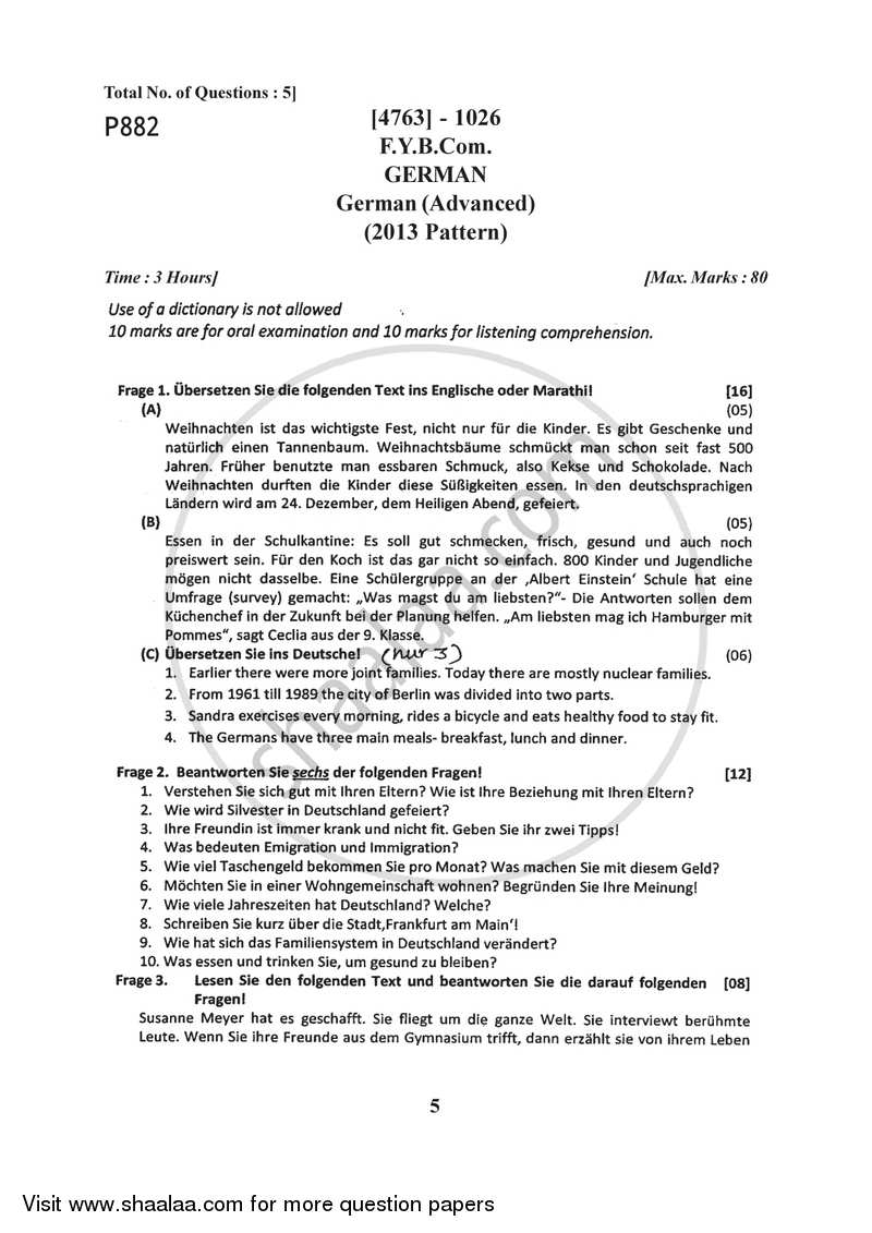 German 2014-2015 - B.Com. - 1st Year (FYBcom) - University of Pune question paper with PDF download