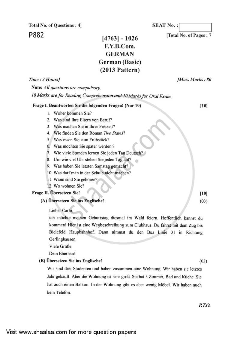 German 2014-2015 - B.Com. - 1st Year (FYBcom) - University of Pune question paper with PDF download