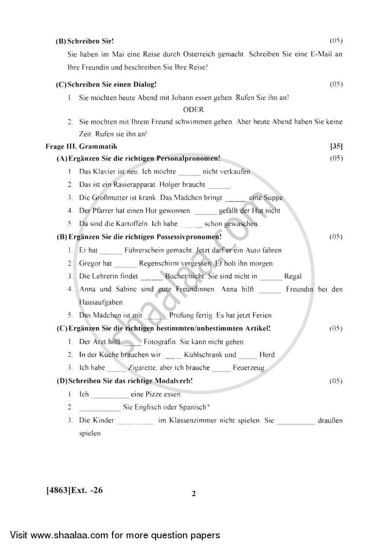 German 2015-2016 - B.Com. - 1st Year (FYBcom) - University of Pune question paper with PDF download