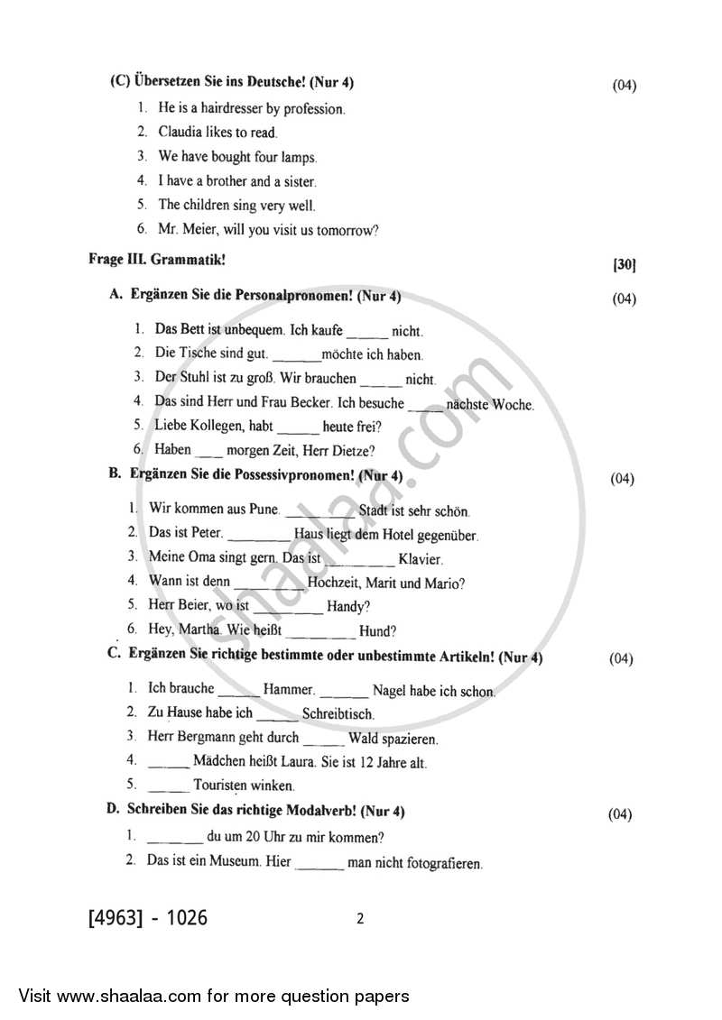 German 2015-2016 - B.Com. - 1st Year (FYBcom) - University of Pune question paper with PDF download