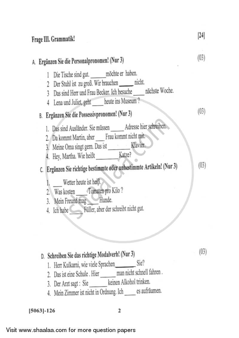 German 2016-2017 - B.Com. - 1st Year (FYBcom) - University of Pune question paper with PDF download