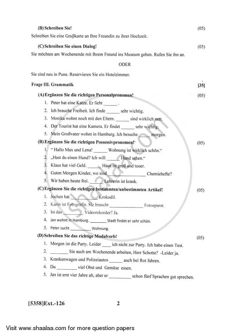 German 2017-2018 - B.Com. - 1st Year (FYBcom) - University of Pune question paper with PDF download