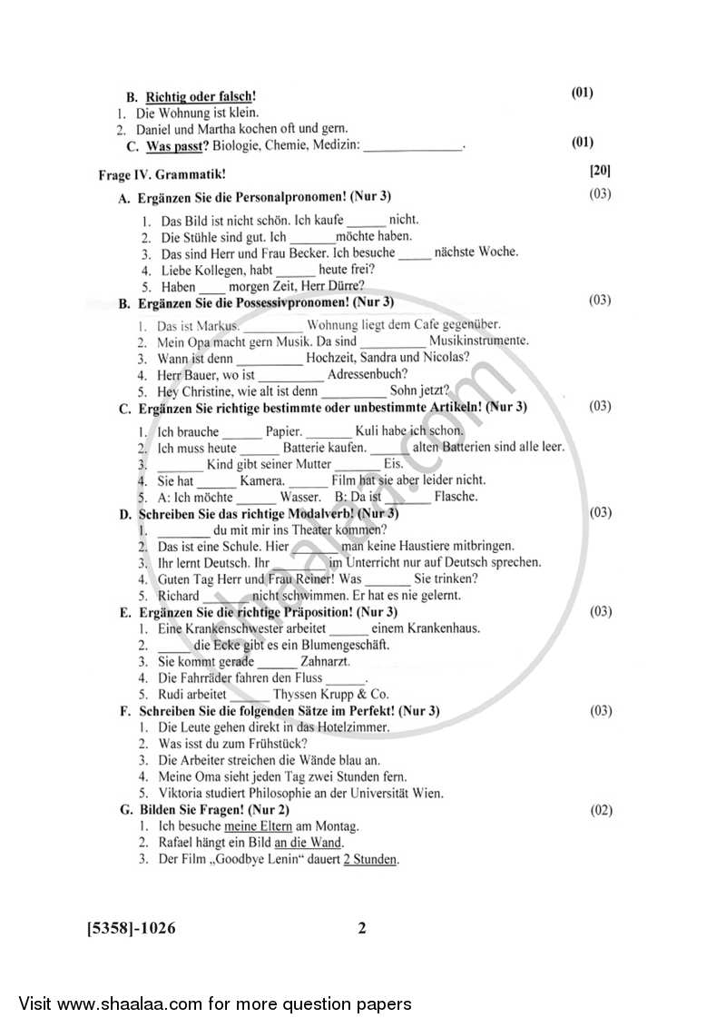 German 2017-2018 - B.Com. - 1st Year (FYBcom) - University of Pune question paper with PDF download