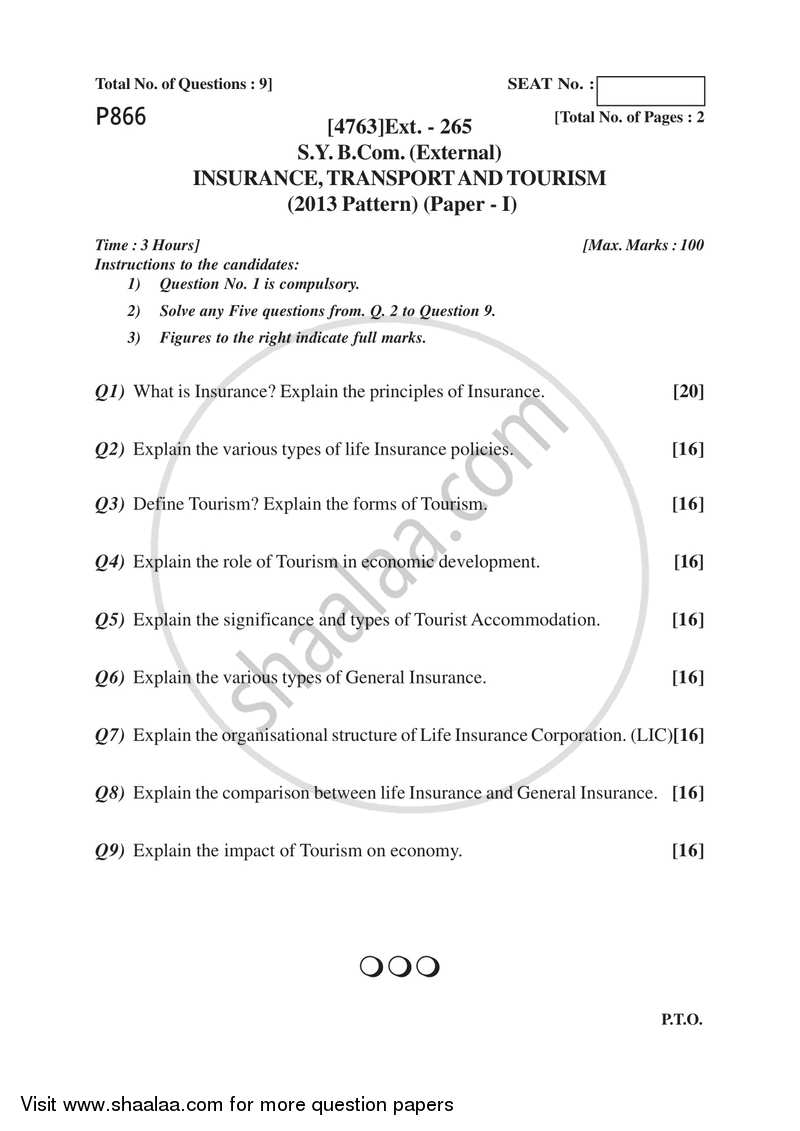 Insurance and Transport 2014-2015 - B.Com. - 1st Year (FYBcom) - University of Pune question paper with PDF download