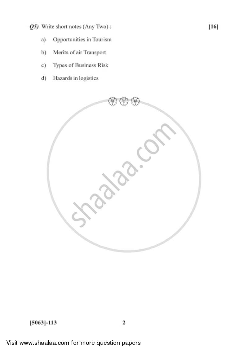 Insurance and Transport 2016-2017 - B.Com. - 1st Year (FYBcom) - University of Pune question paper with PDF download