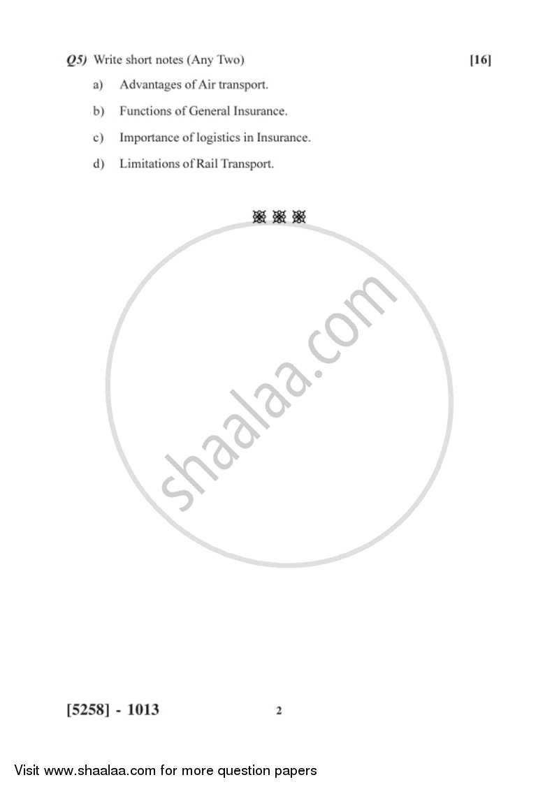 Insurance and Transport 2017-2018 - B.Com. - 1st Year (FYBcom) - University of Pune question paper with PDF download