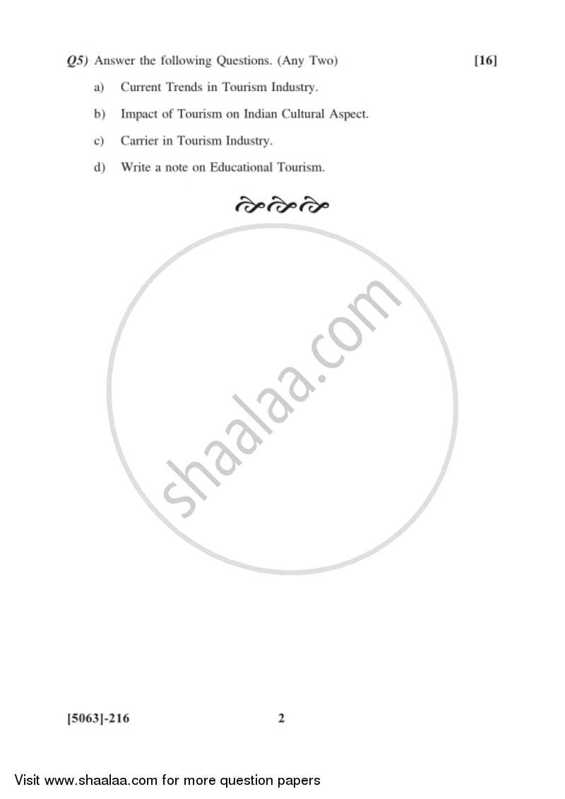 Insurance, Transport and Tourism 1 2016-2017 - B.Com. - 2nd Year (SYBcom) - University of Pune question paper with PDF download