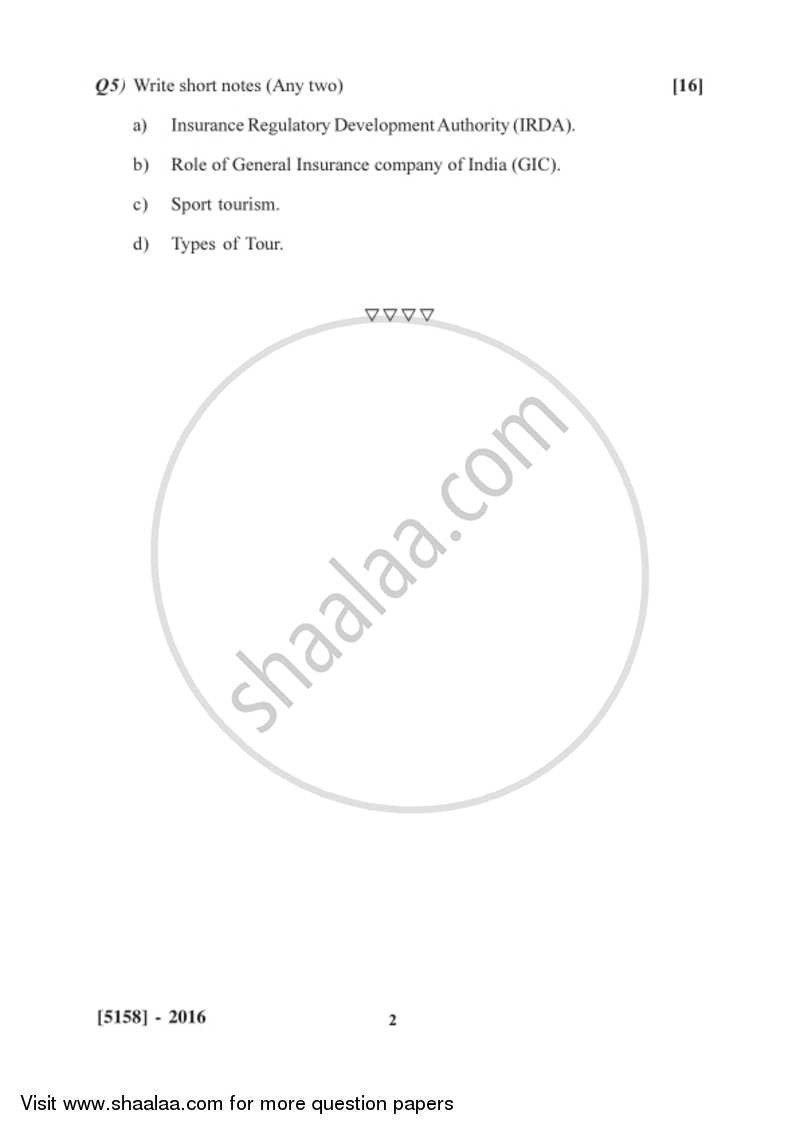 Insurance, Transport and Tourism 1 2016-2017 - B.Com. - 2nd Year (SYBcom) - University of Pune question paper with PDF download