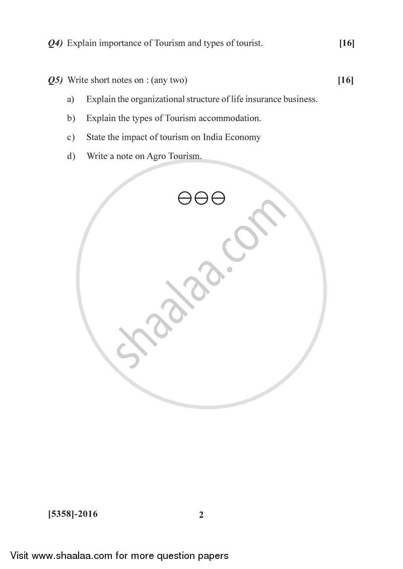Insurance, Transport and Tourism 1 2017-2018 - B.Com. - 2nd Year (SYBcom) - University of Pune question paper with PDF download