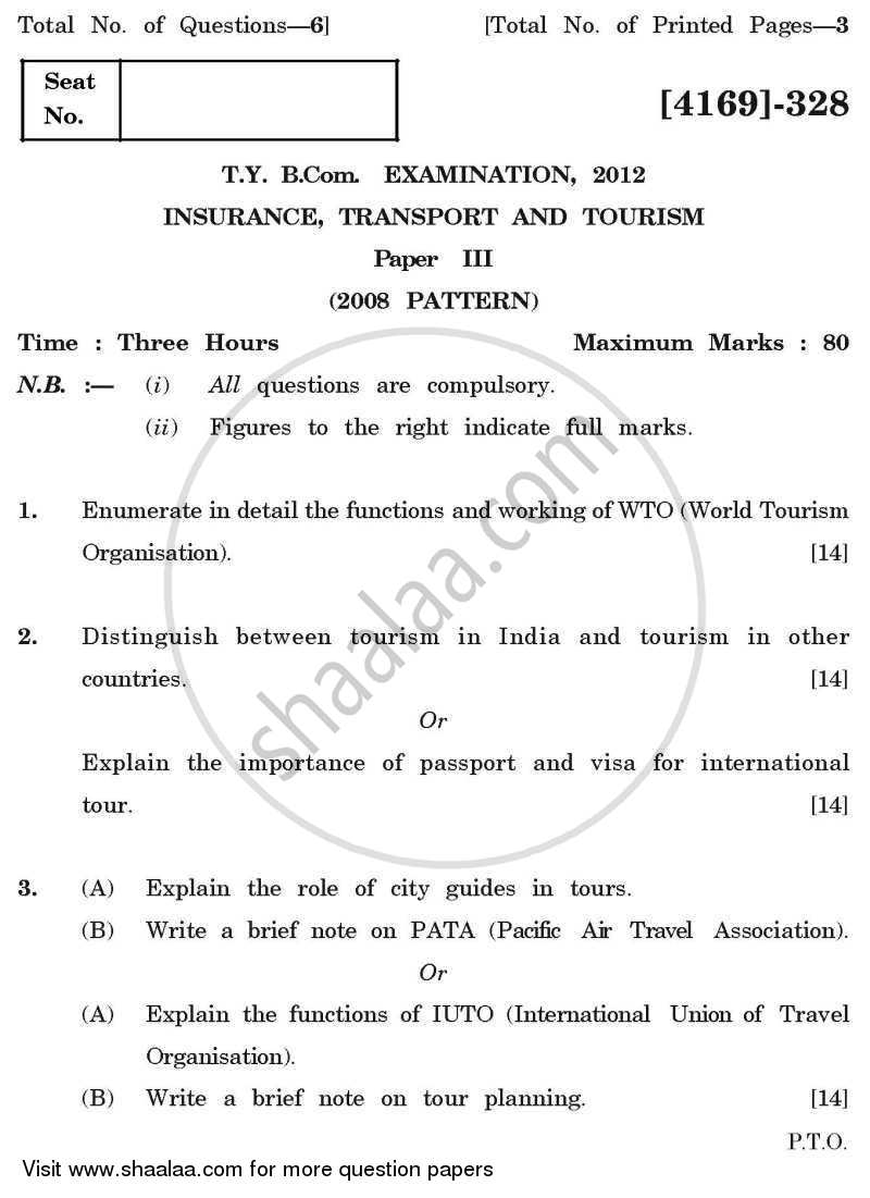 Insurance, Transport and Tourism 3 2011-2012 - B.Com. - 3rd Year (TYBcom) - University of Pune question paper with PDF download