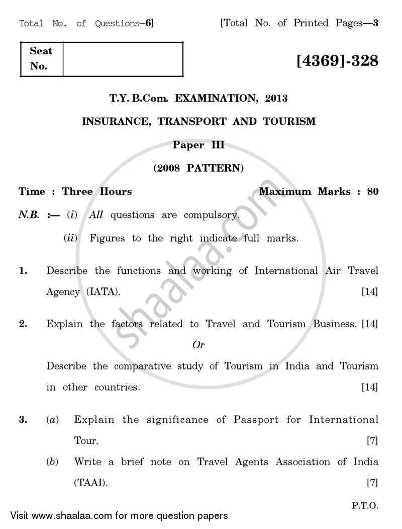 Insurance, Transport and Tourism 3 2012-2013 - B.Com. - 3rd Year (TYBcom) - University of Pune question paper with PDF download