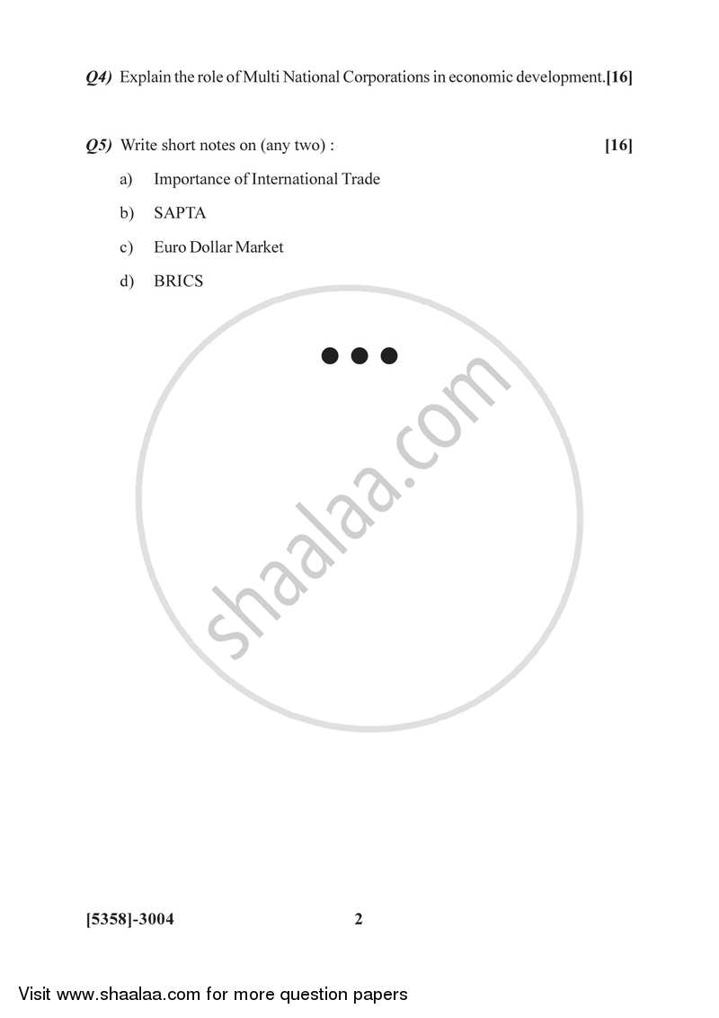 International Economics 2017-2018 - B.Com. - 3rd Year (TYBcom) - University of Pune question paper with PDF download