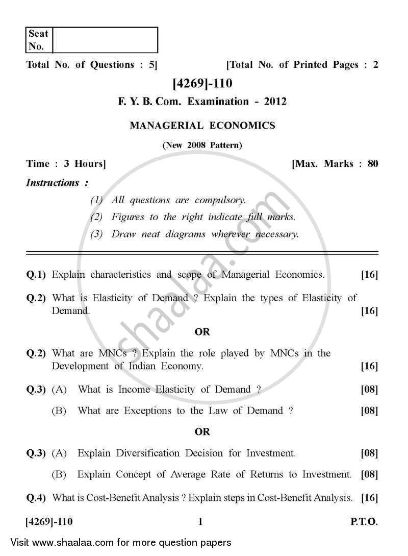 Managerial Economics 2012-2013 - B.Com. - 1st Year (FYBcom) - University of Pune question paper with PDF download