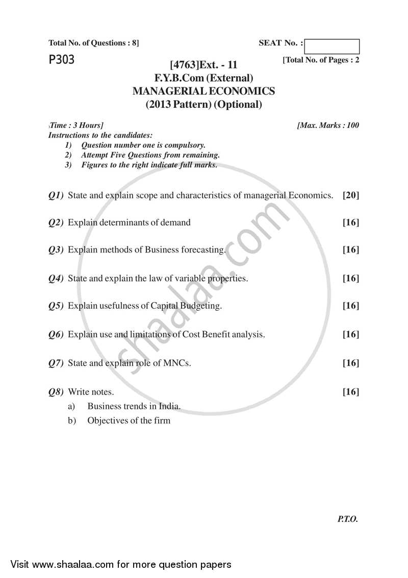 Managerial Economics 2014-2015 - B.Com. - 1st Year (FYBcom) - University of Pune question paper with PDF download