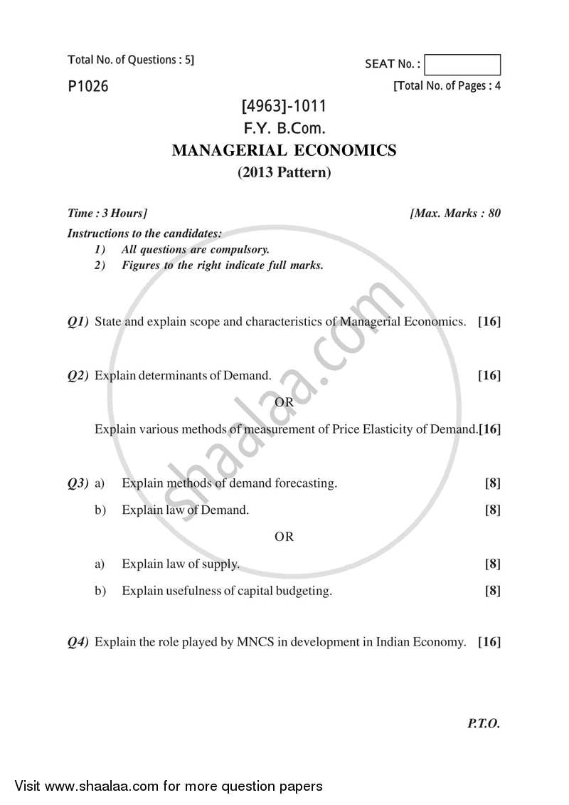 Managerial Economics 2015-2016 - B.Com. - 1st Year (FYBcom) - University of Pune question paper with PDF download