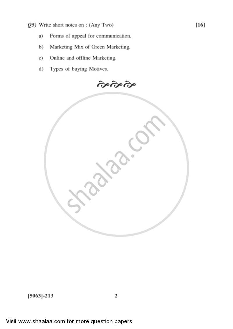 Marketing Management 1 2016-2017 - B.Com. - 2nd Year (SYBcom) - University of Pune question paper with PDF download