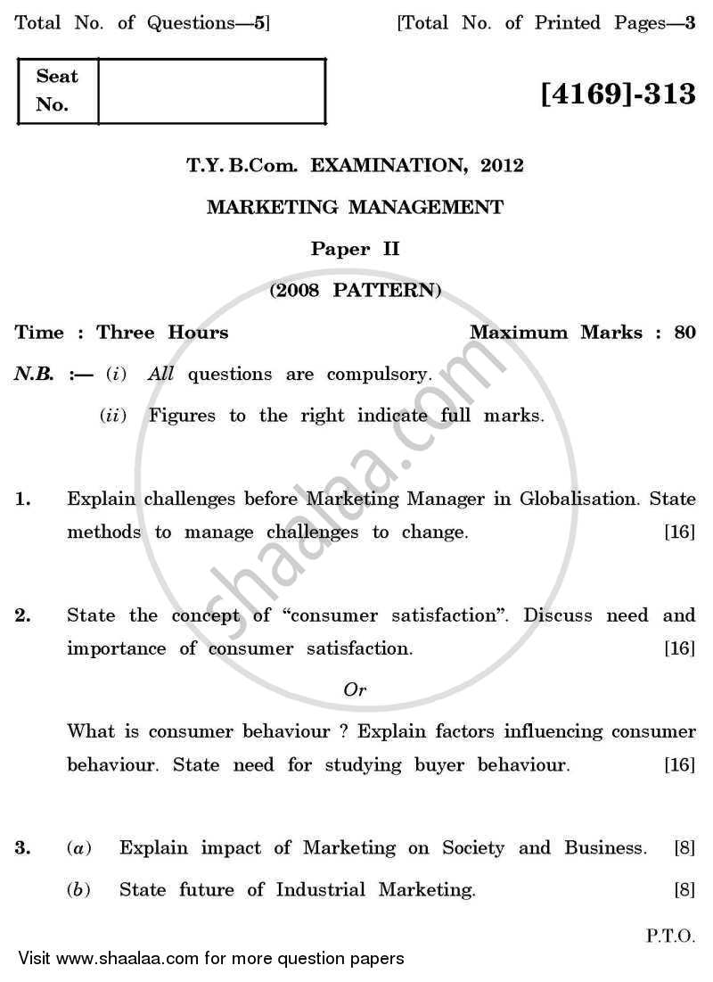 Marketing Management 2 2011-2012 - B.Com. - 3rd Year (TYBcom) - University of Pune question paper with PDF download