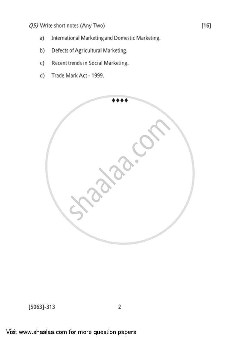 Marketing Management 2 2016-2017 - B.Com. - 3rd Year (TYBcom) - University of Pune question paper with PDF download